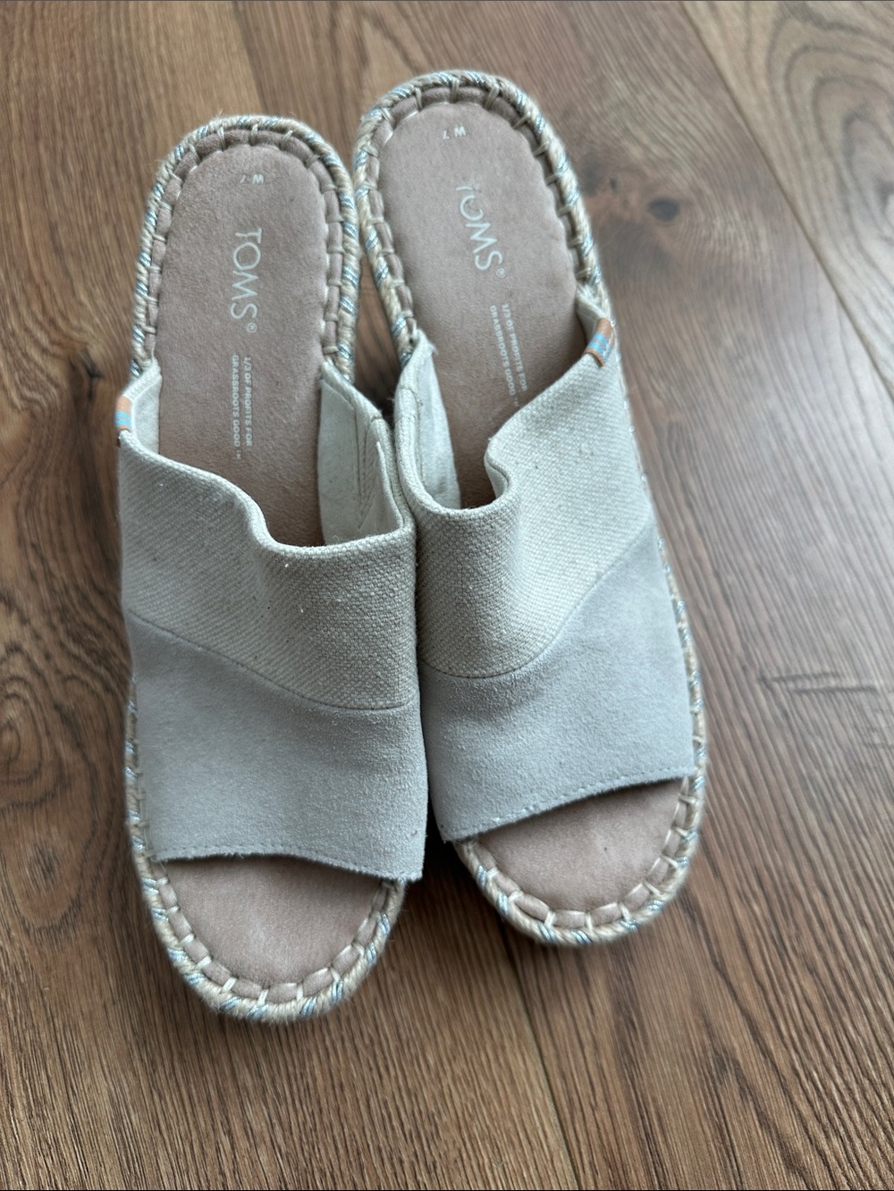 TOMS Beige Canvas & Suede Slide Mules